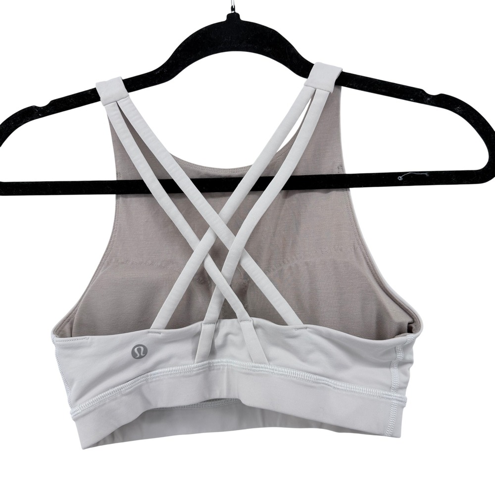 Lululemon Energy Bra High Neck White Crisscross‎ Strappy Back Sports Bra Size 6 - Picture 2 of 4